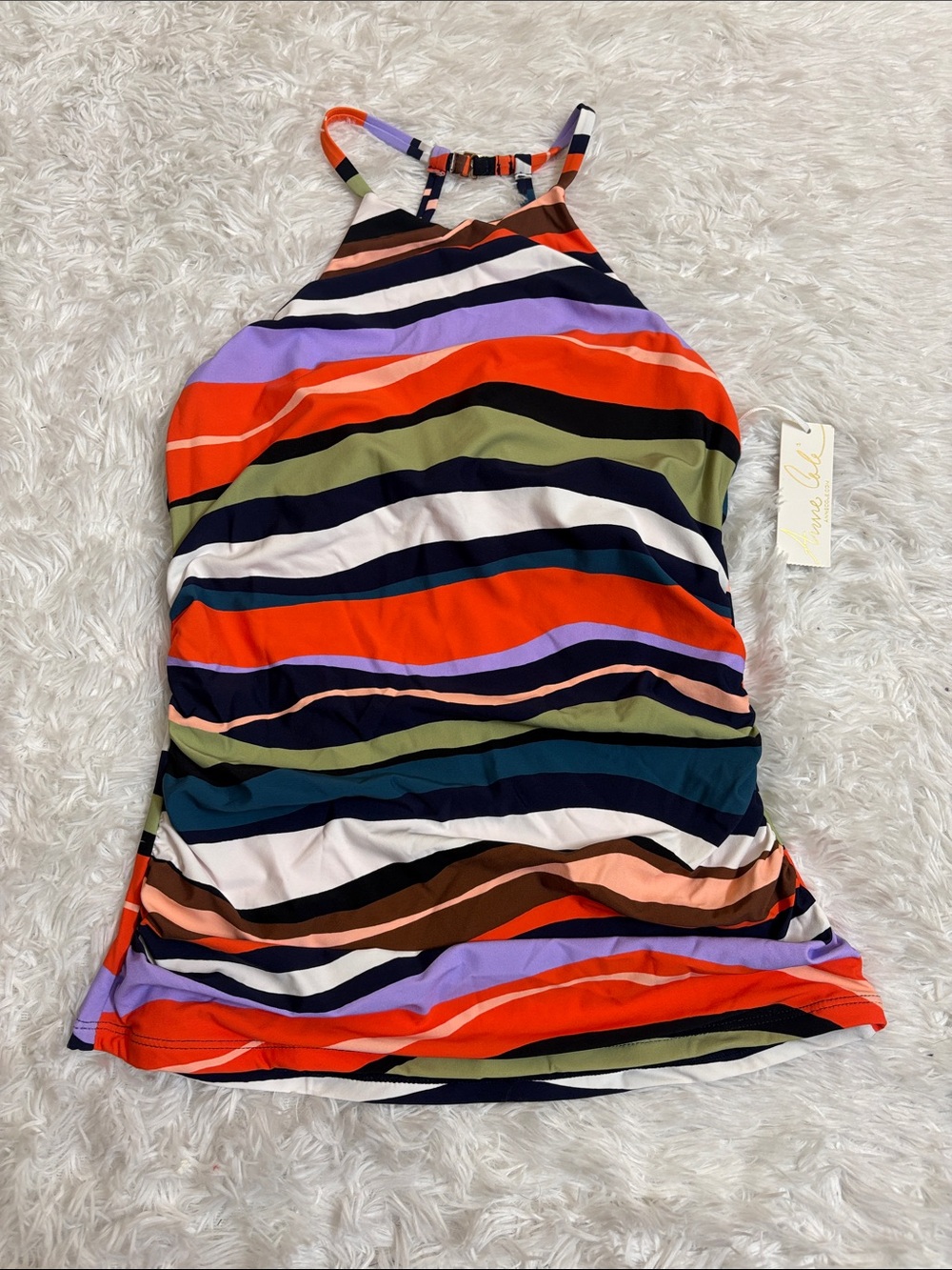 NWT Anne Cole Multi Printed High Neck Shirred Tankini Swim Top Size XS